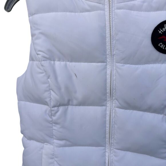 Hollister California White Puff Vest Women Size Medium Sherpa Lined Feather Down - Picture 7 of 8